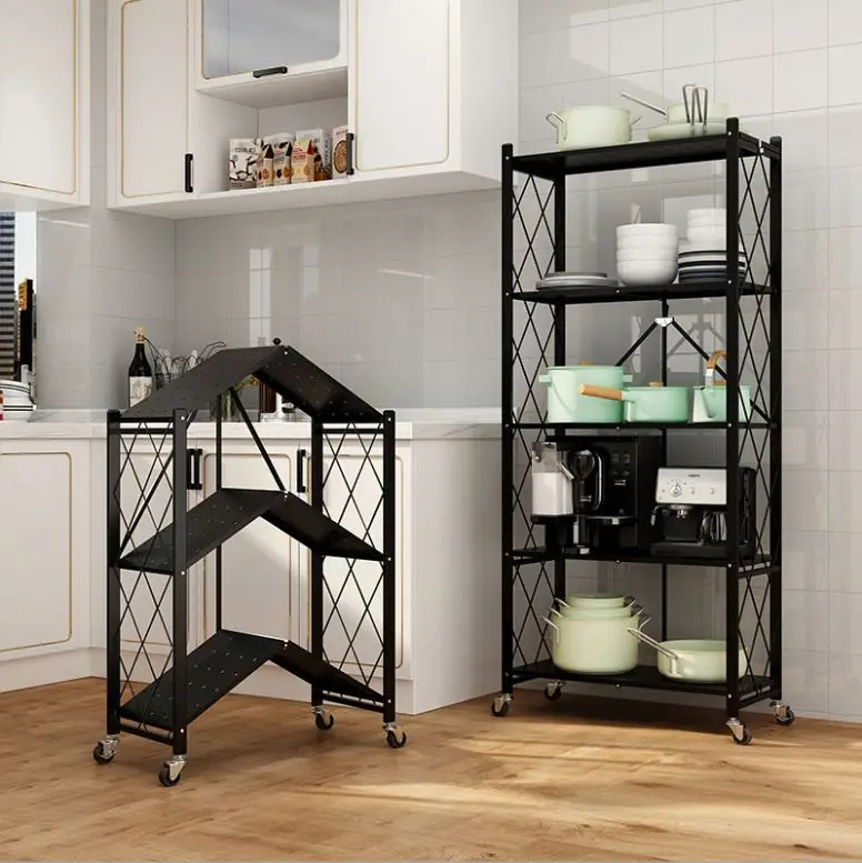 Floor-Standing Multi-Layer Installation-Free Kitchen Folding Shelf Microwave Oven Storage Multifunctional Kitchen Shelf Rack