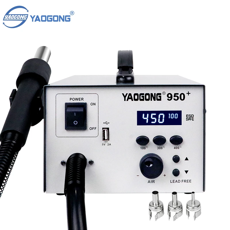 YAOGONG 950+ Digital 5V2A USB Charging Turbine Temperature Quick Setup Hot Air Gun Soldering SMD Rework Desoldering Station