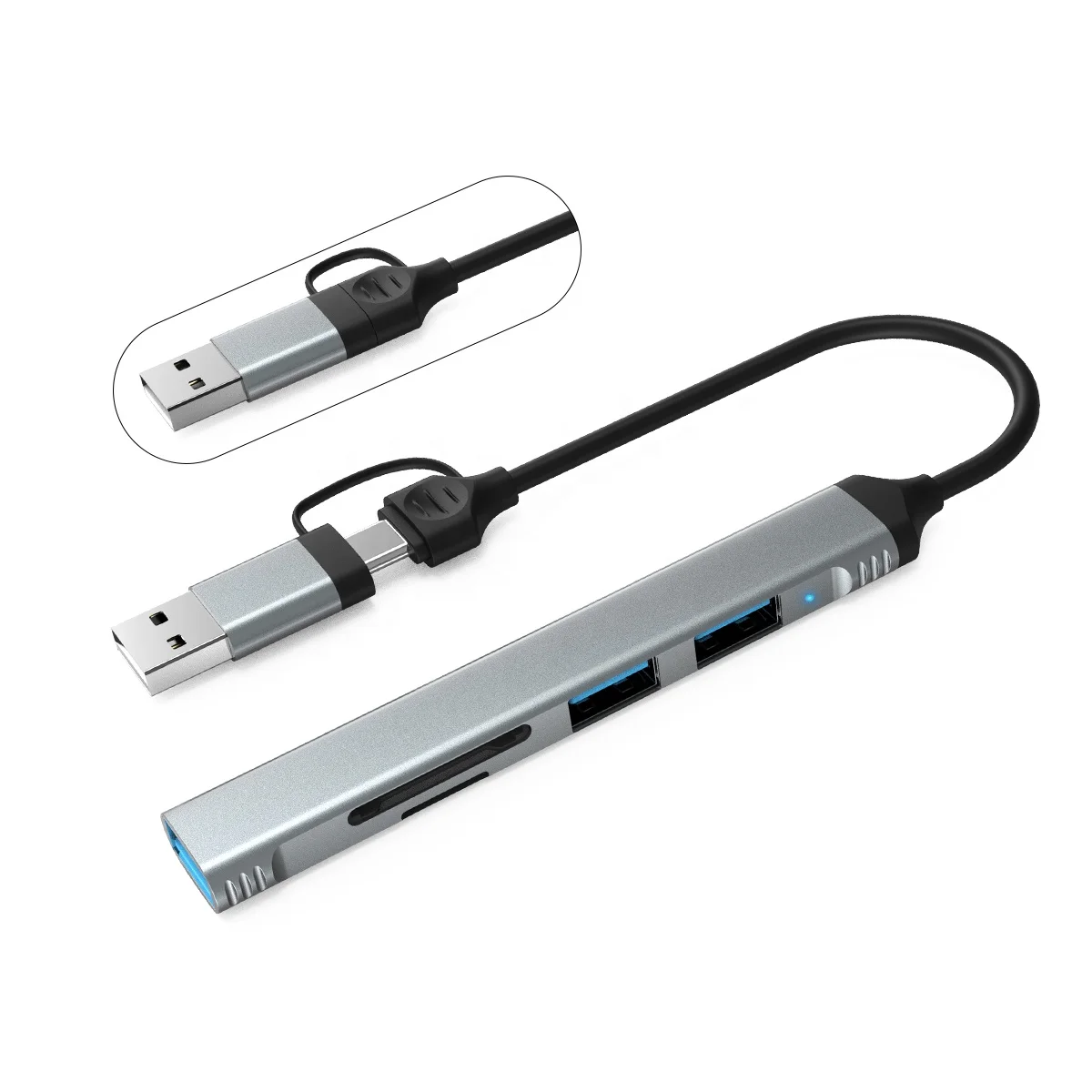 5 in 1 USB Hub 3.0 4 Ports 5Gbps USB HUB OEM Splitter Adapter SD TF Reader Computer USB Data Type C Hub Dock