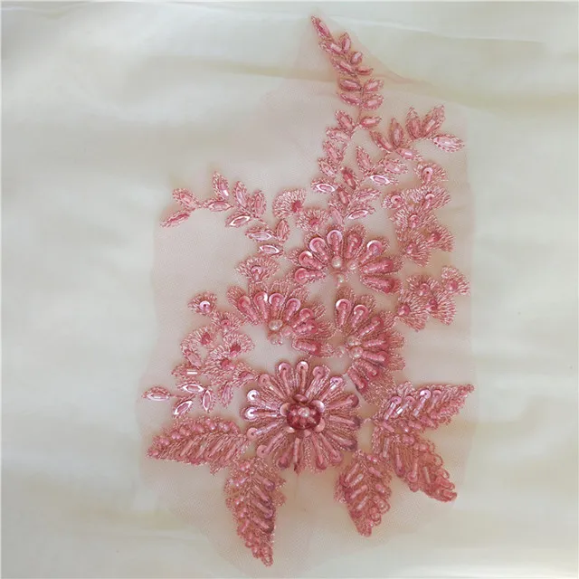 oem wholesale price rhinestone beaded fabric with flower pattern crochet embroidery applique patch