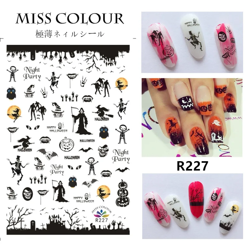 Halloween Dark Skull Nail Stickers More Designs Manicure Decoration Art 3D Nail Sticker Set