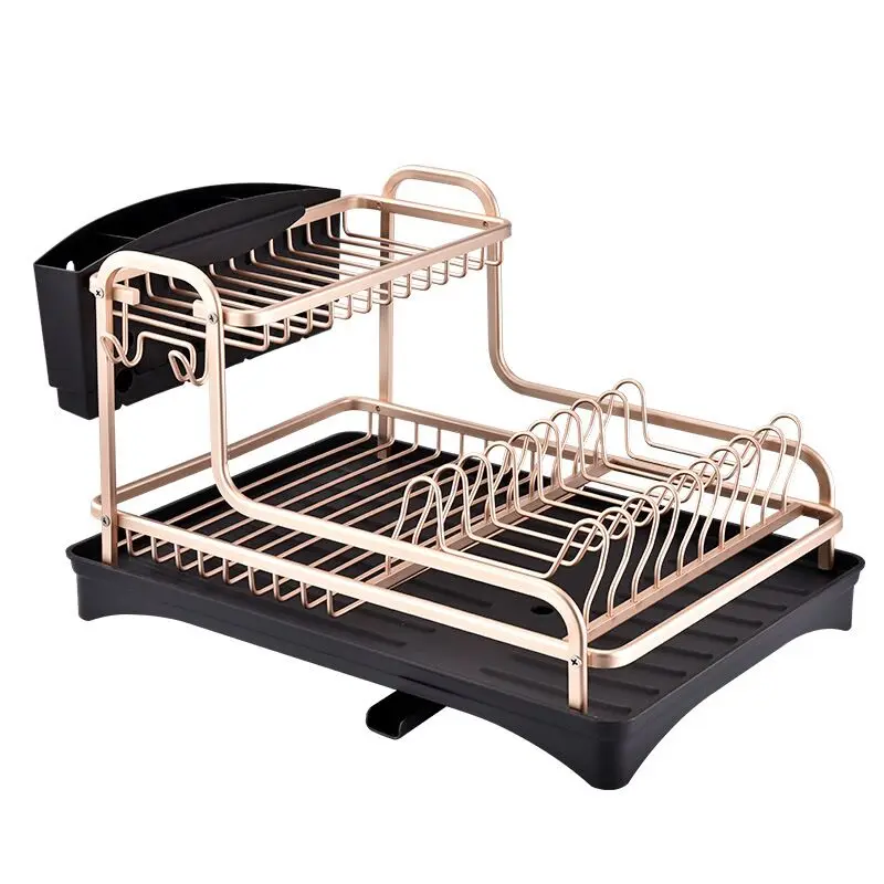 Kitchen Dish Drainer Double-layer Multi-functional Tableware Cup Chopsticks Rack Dish Rack Bowl Rack Space Aluminum Metal Square