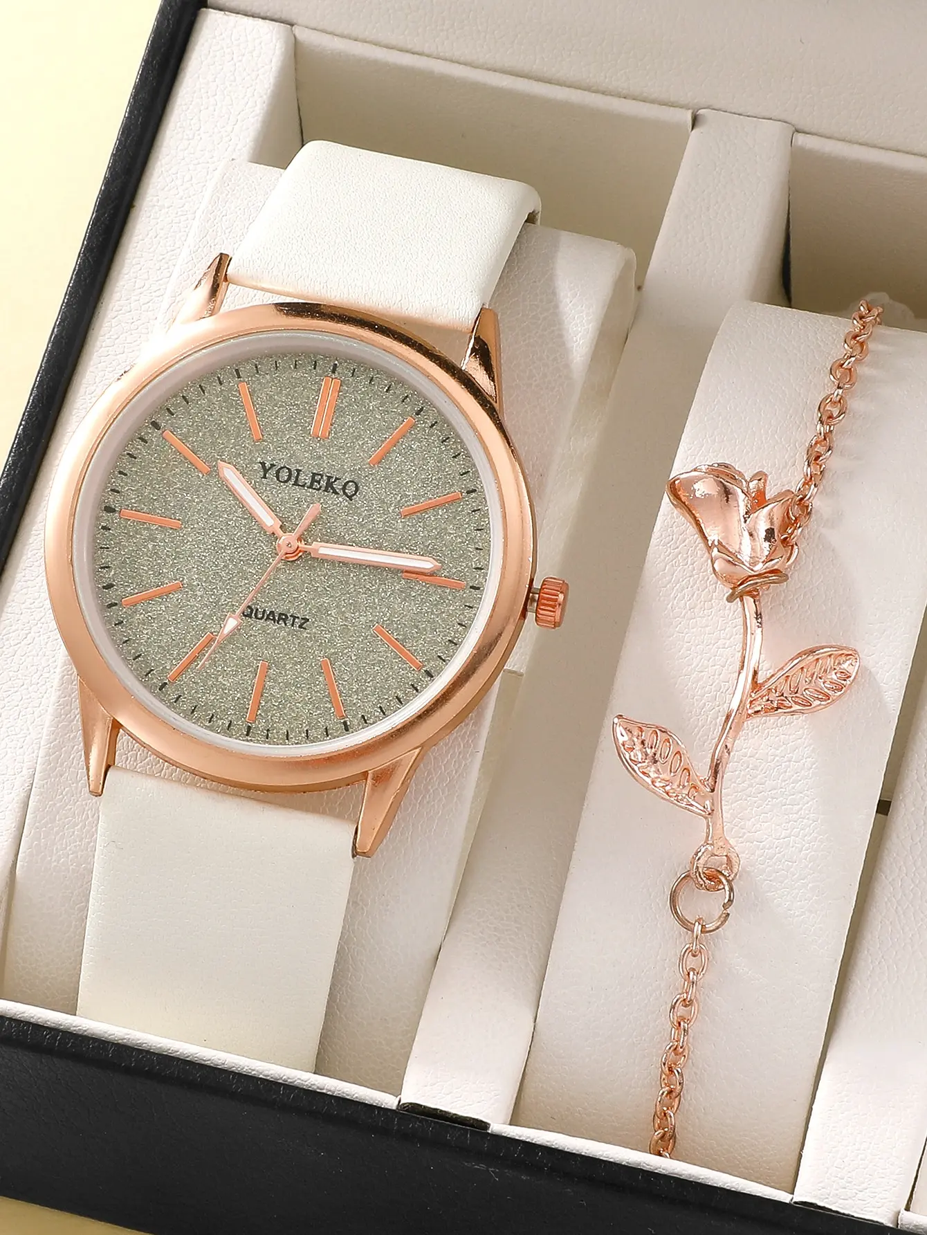 NW1334 Minimalist Pretty  Women  Leather  Quartz Watch & 1pc Bracelet