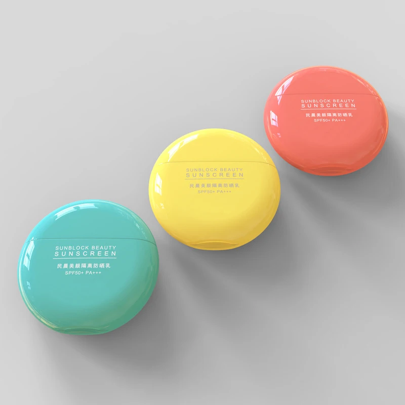 luxury 45g 45ml circle shape white plastic plastic sunscreen cream lotion bottle for skincare packaging