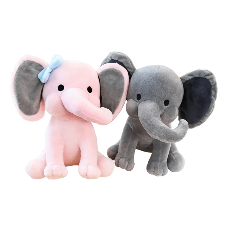 Grey Stuffed Animal Soft Toy Pink Plush Baby Elephant