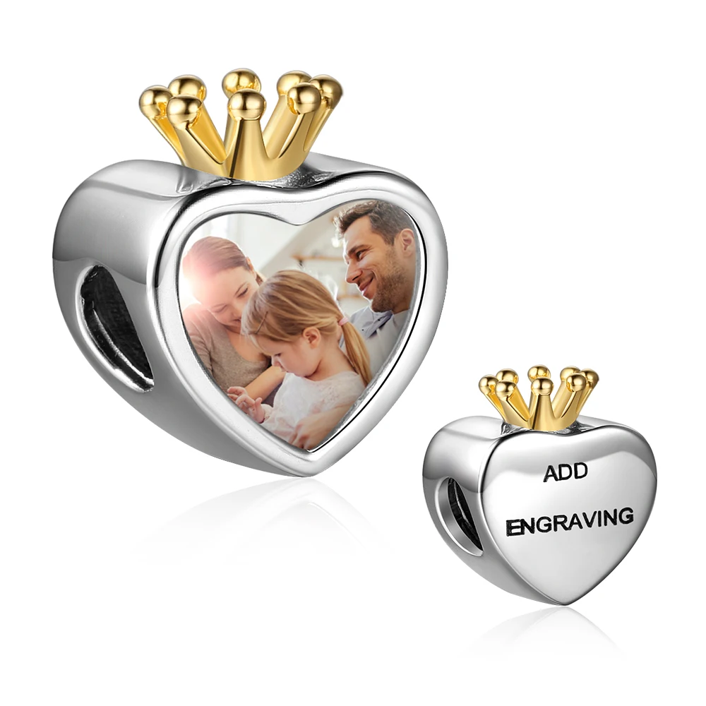 Designer Crown Heart Charms Custom Photo Charm Bead Pendants For Jewelry Making