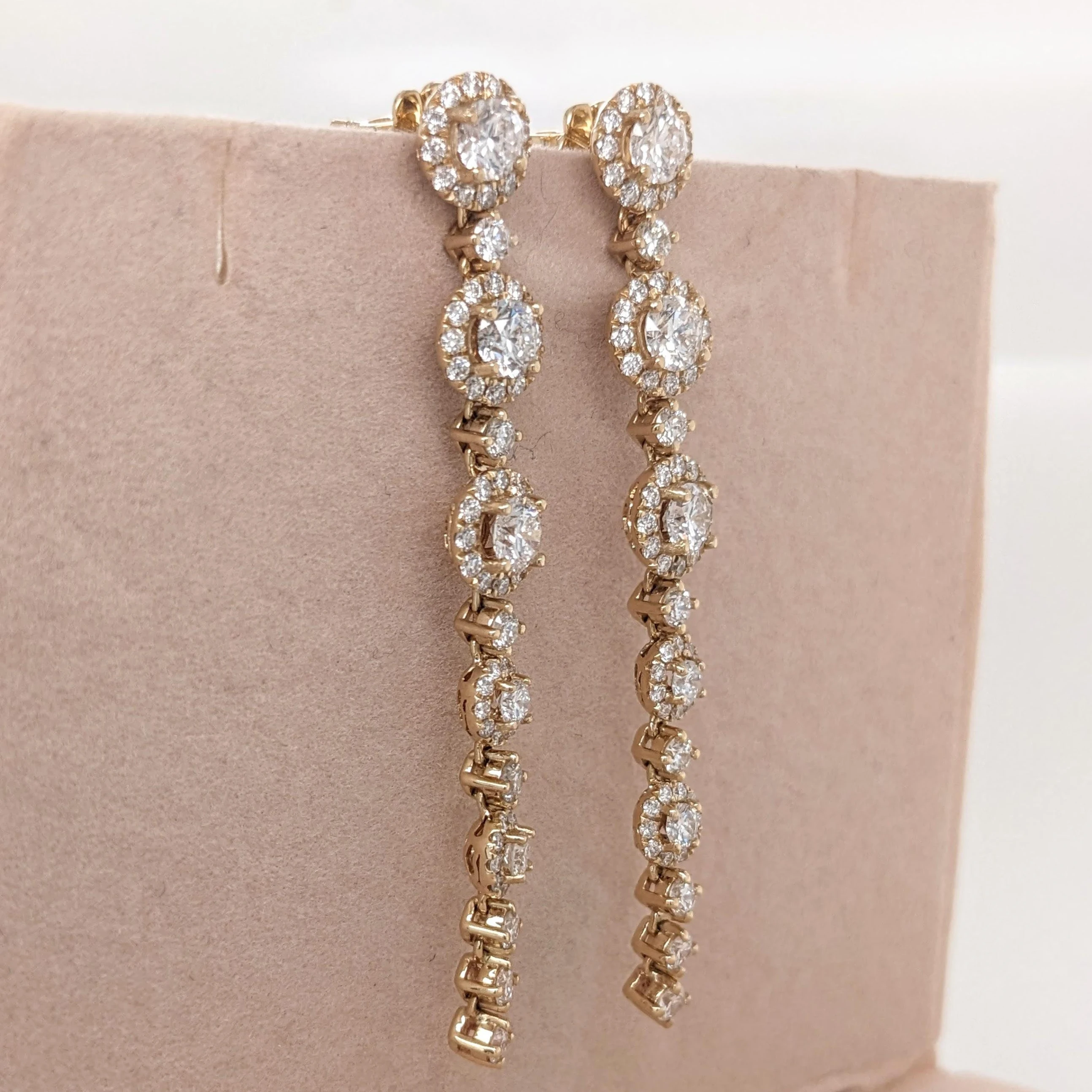 Natural Diamond Halo Dangle Earrings Solid 14k Yellow Gold Dangle Drop Earring