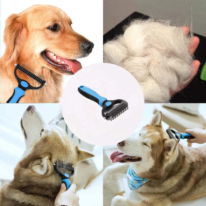 Free sample Amazon supplier Pet Grooming Wide Brush Double Sided Shedding Dematting Undercoat Rake Dog Hair Comb