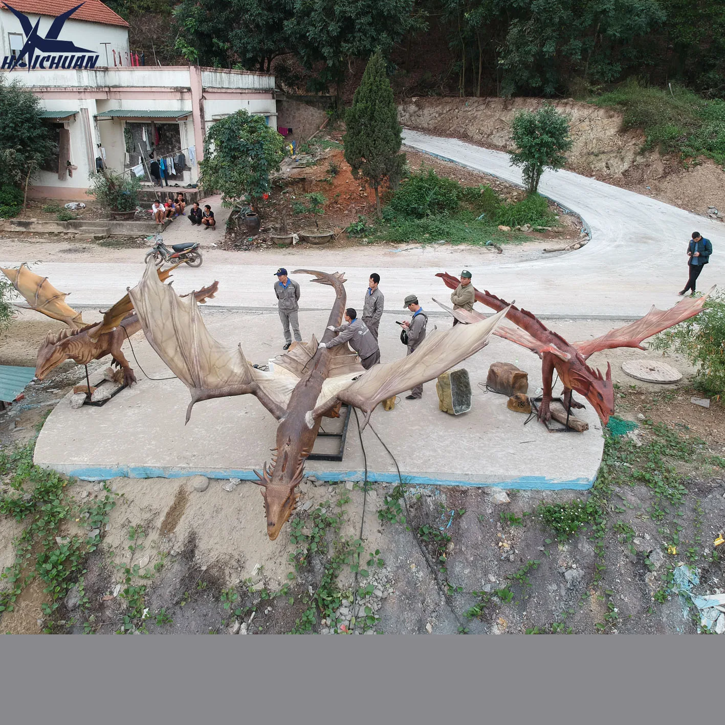 Haichuan Very Realistic Large Robot Dragon Real Animatronic Flying Dragon Models for sale