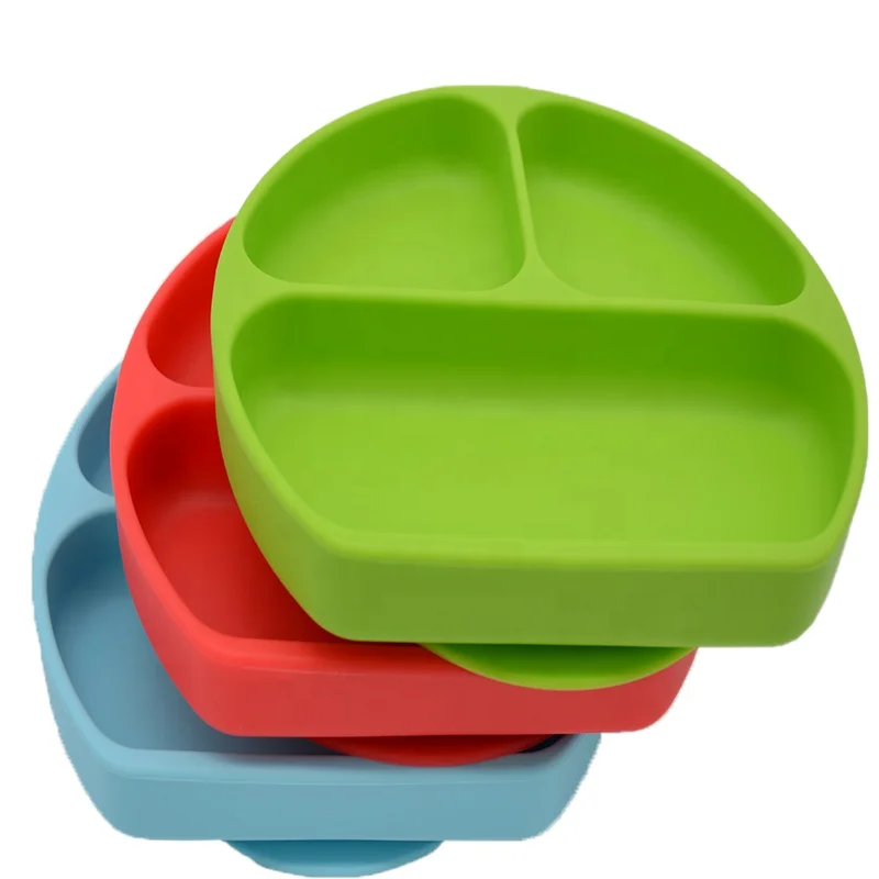 Baby Cutlery Silicone Suction Cup Learning to Eat Training Complementary Food Compartmented Tray