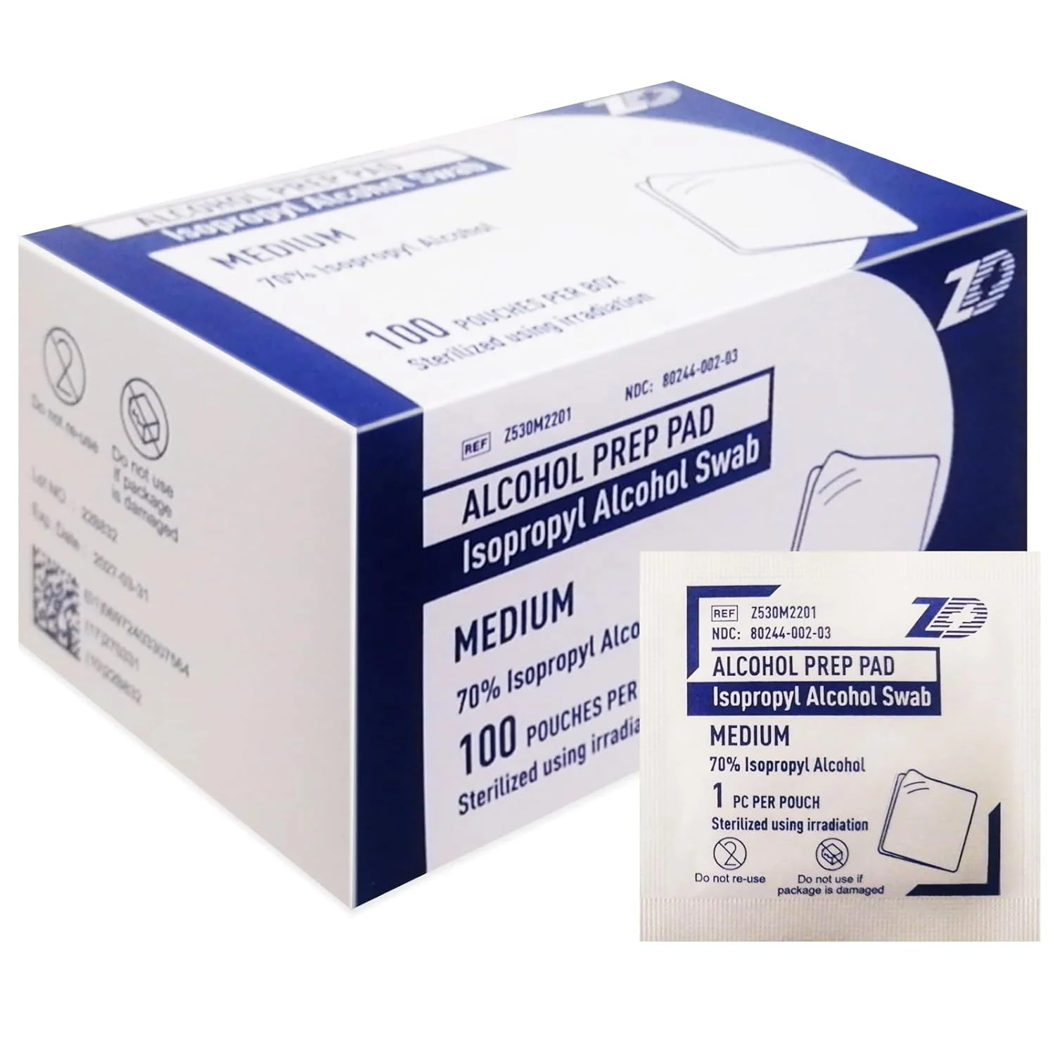 100 Pack Individually Wrapped Sterile Medical Grade 70% Isopropyl Cotton Swabs Alcohol prep pads for medical institutions