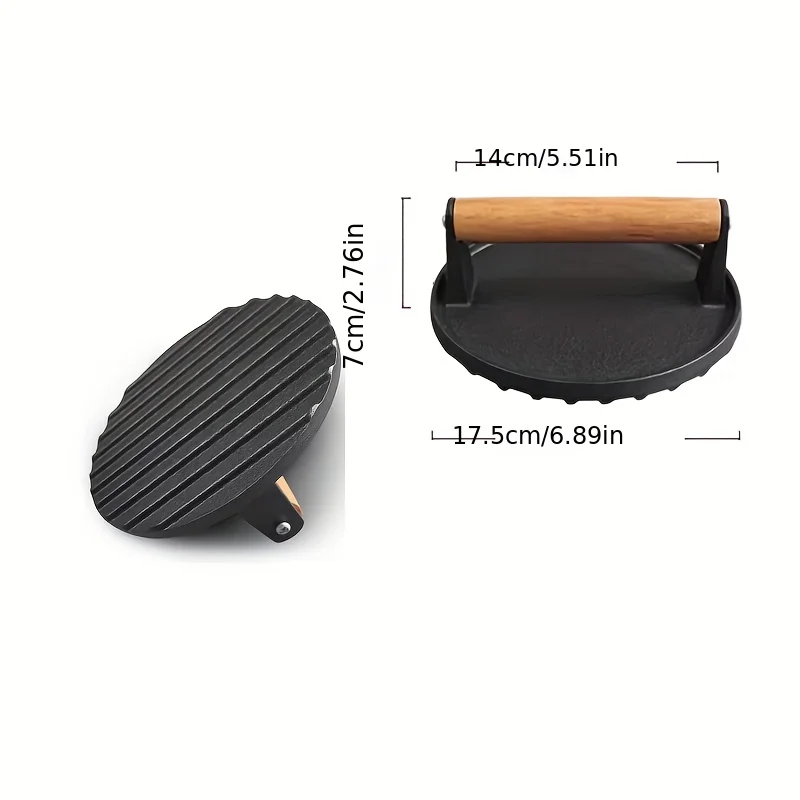 Cast iron press meat plate round rectangular fried steak grill iron plate squid press plate barbecue tool barbecue