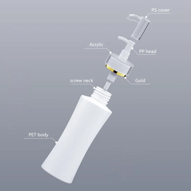 Роскошный пустой кондиционер для отеля 150/200/500 мл упаковка 16 унций мужской белый пластиковый флакон шампуня с блестящим золотым и серебряным