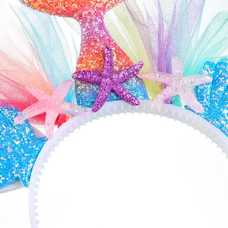 Wholesale fashionable cute lovely kids rainbow color glitter mermaid headband for kids holiday