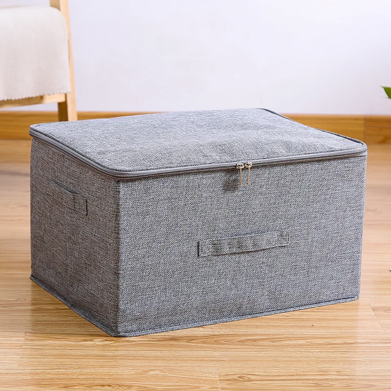 Hotselling Collapsible Linen Clothing Storage Box Cloth Covered Storage Boxes With Zipper And Handles