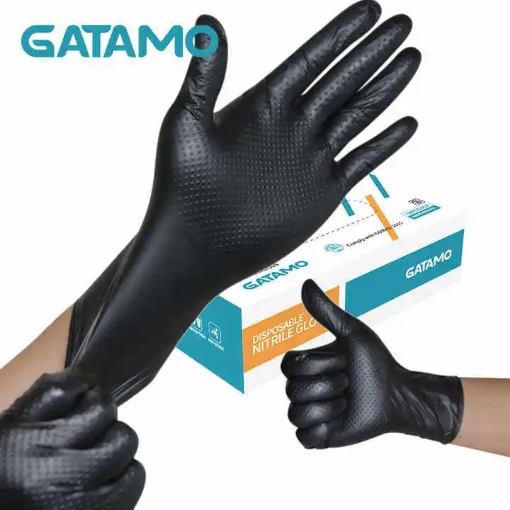 SS023 Diamond Grip Industrial Black Nitrile Gloves nitrile vinyl blending garage duty car repair  8 mil Black mechanical gloves