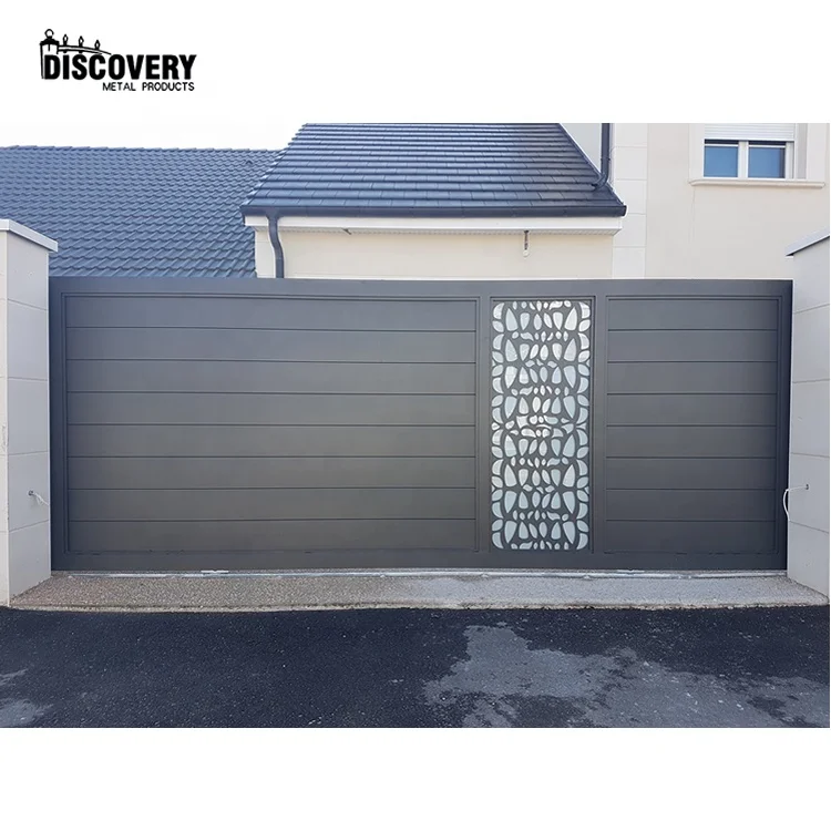 Customized high quality sliding villa entrance gate auto powder coating brown  aluminum gate for estate