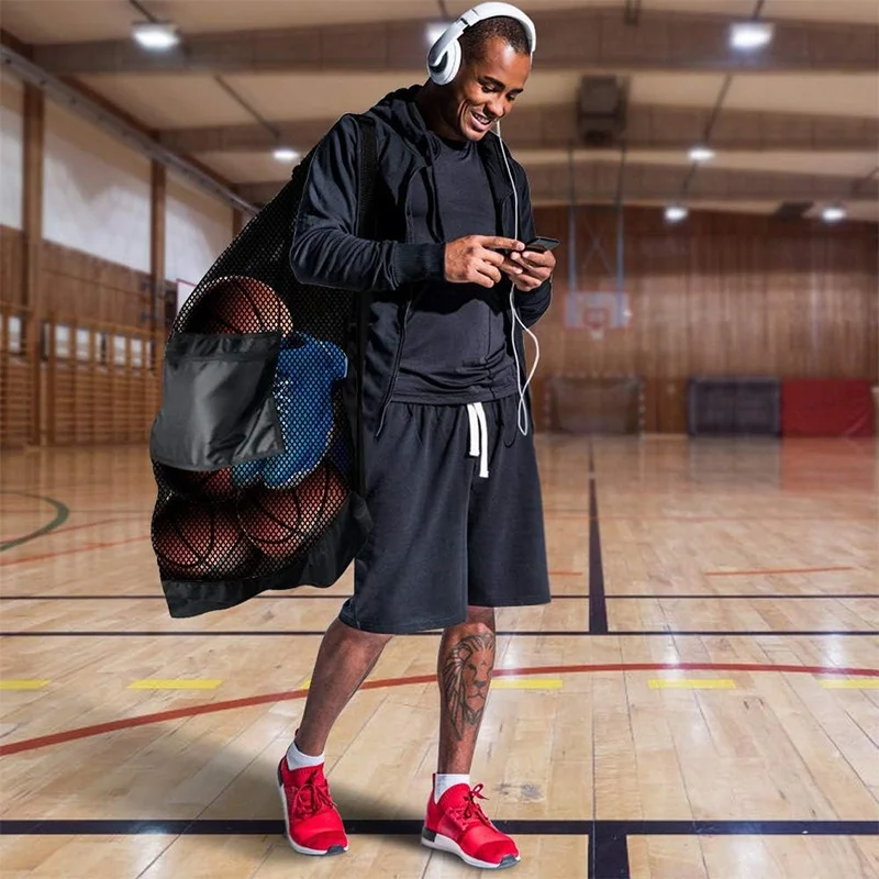 Training Equipment Custom Logo Large Capacity Heavy Duty Mesh Drawstring Sports Ball Bag For Football Basketball Volleyball