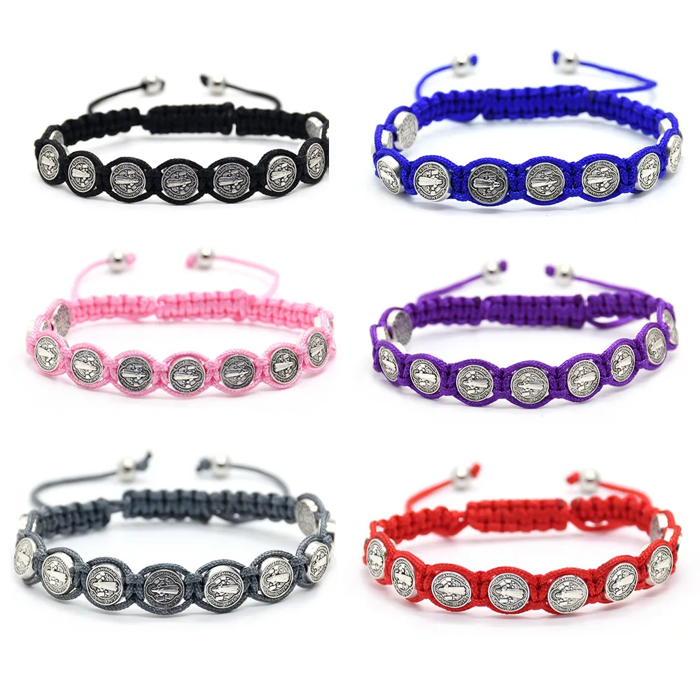 Handmade Braided Rosary Coin Beaded Cross Prayer Bracelets Religious Catholic jewelry