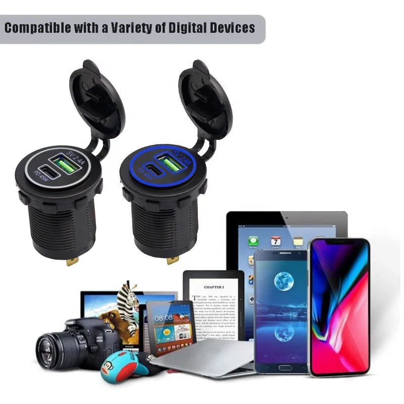 DC 12 В 24 в двойной порт USB PD 1A1C 45 Вт Зарядное устройство гнездо адаптер электрическая розетка для автобуса автомобиля морской RV Зажигалка водонепроницаемая