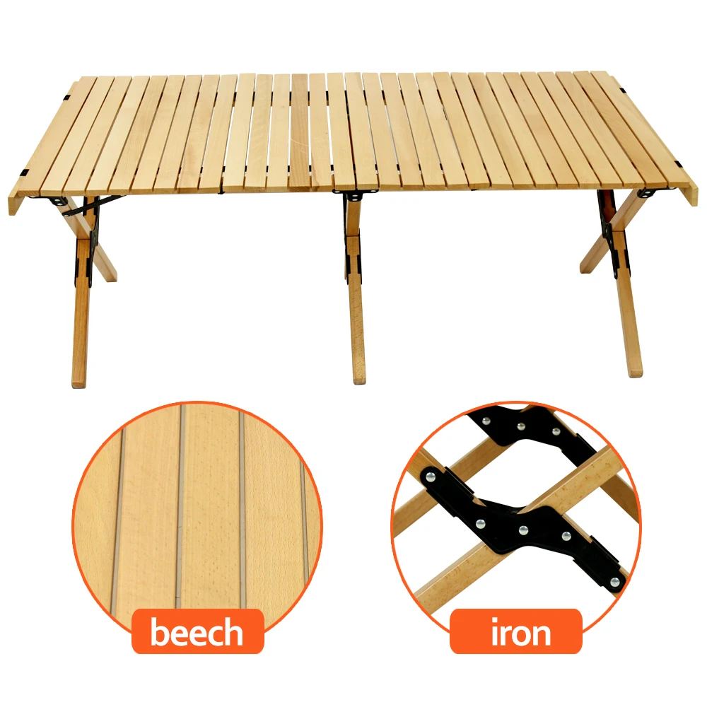 Tianye New Fashion Outdoor Garden High Quality Picnic Portable Beech Wood Folding Egg Roll Camping Table