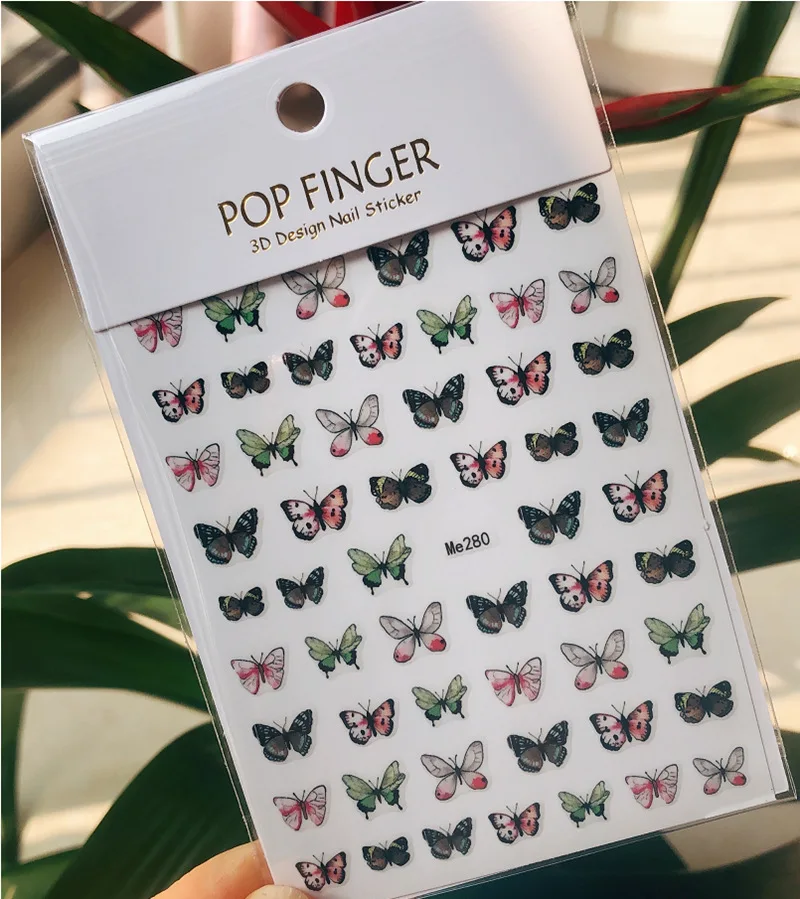 High Quality Cheap Nails Stickers 2023 Colorful Butterfly Nail Art Sticker Decals Spring Summer Flower Nail Art Stickers