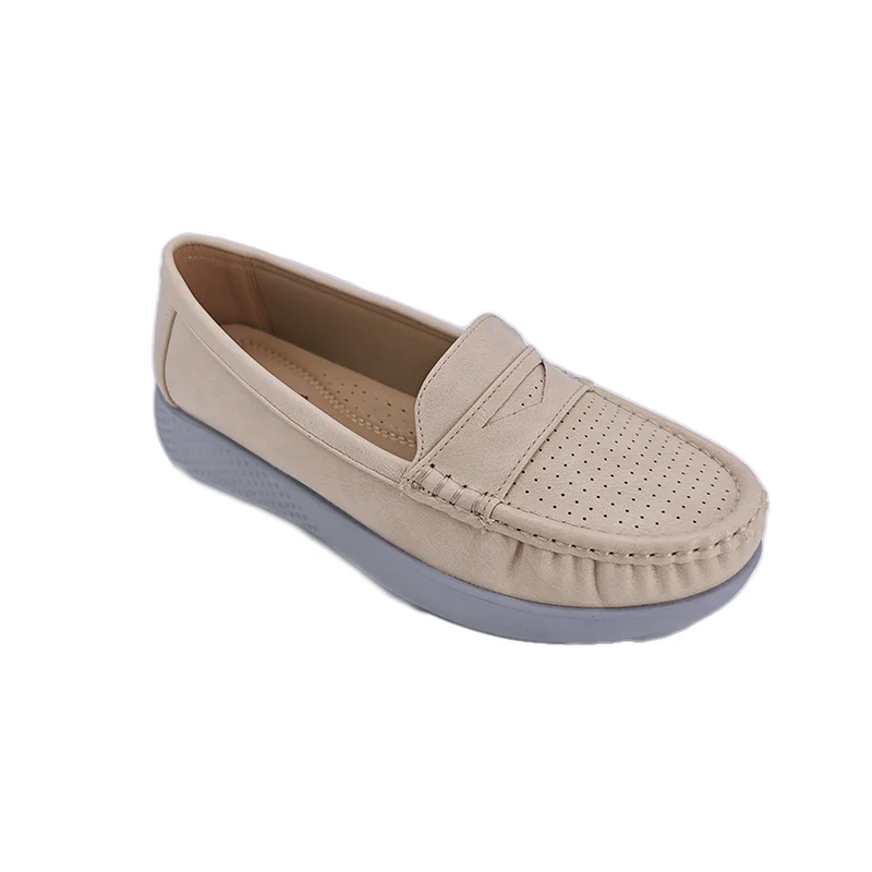 ca231-6 Comfort Mama Shoes Leather Casual Close Shoes  Simple Design Round Toe  Slip-on for womens flat shoes