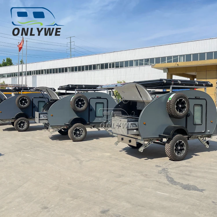 ONLYWE mini off road teardrop rv camper travel trailers lightweight overland tiny remolque camper with sunshadef or sale