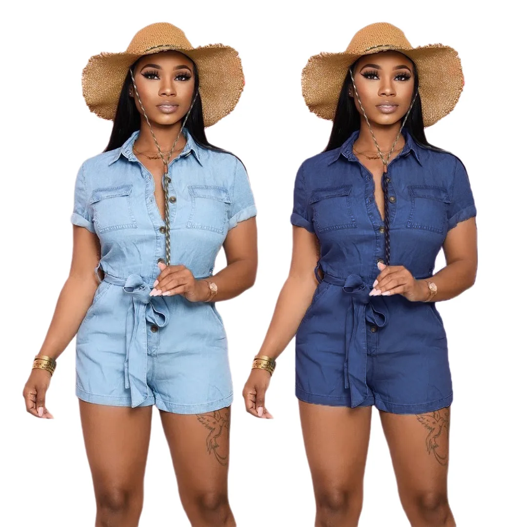 Denim Rompers Womens Jumpsuit Summer Casual Playsuit Overalls Jeans Rompers Ladies One Piece Bodycon Jean Rompers Jumpsuits