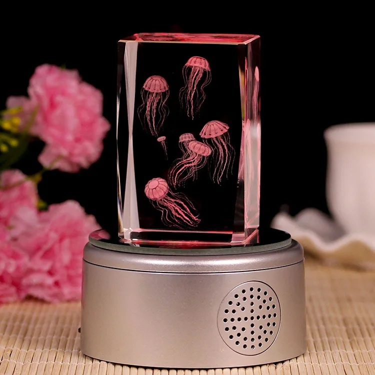 3d Laser Engraving Crystal Cube Sublimation Crystal Sea Animals Souvenir Jellyfish Crafts Valentine Wedding Ornaments gifts