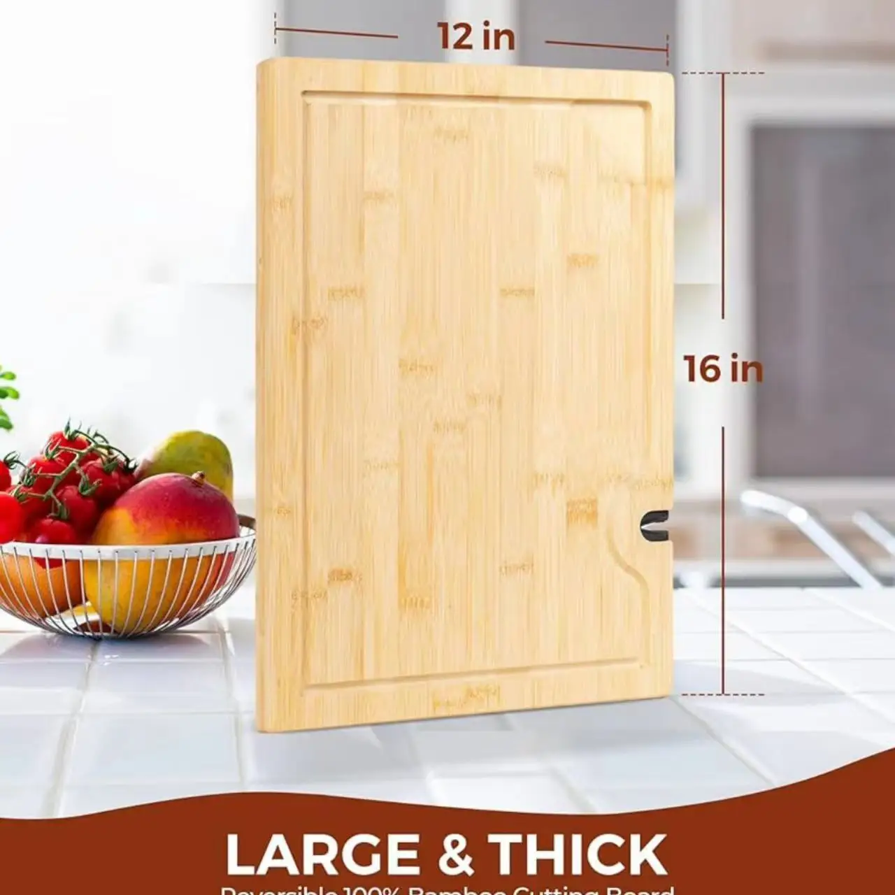 Combohome Wholesale Price Natural Bamboo Cutting Board Chopping Board with Juice Groove and Knife Sharpener