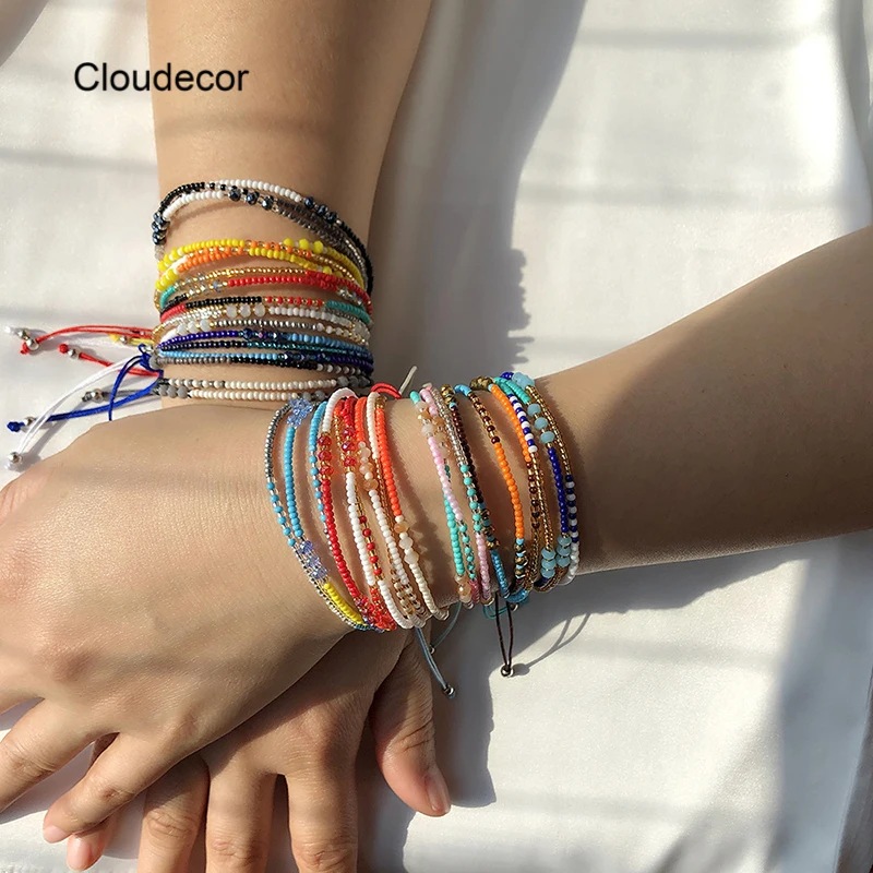 Многослойный Плетеный браслет ручной работы из бусин и проволоки, ручная работа, ювелирные изделия, богемный этнический стиль, красочный браслет из рисовых бусин для женщин