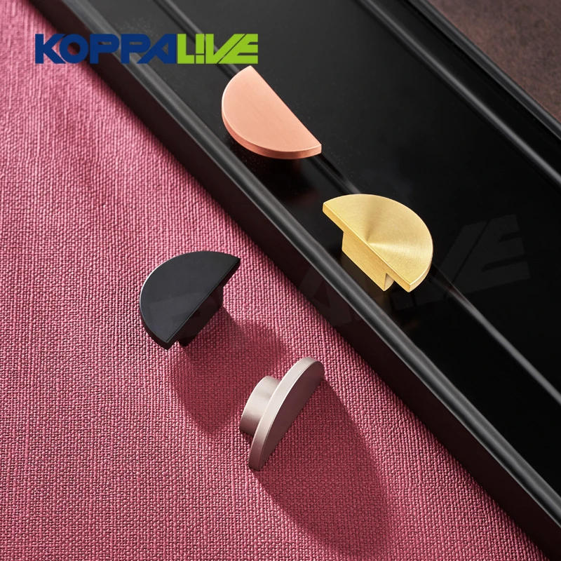 Koppalive Modern Mini Gold Satin Nickel Brass Dresser Drawer Pulls Handles Semicircle Half Moon Cabinet Knobs