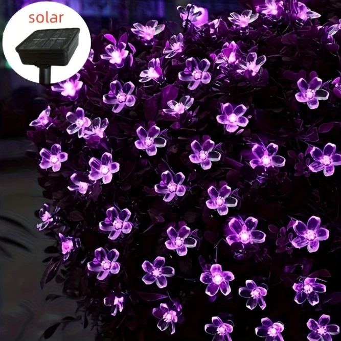 Cherry  indoor outdoor function usage string light chain solar panel adapter option purple home garden decoration string light