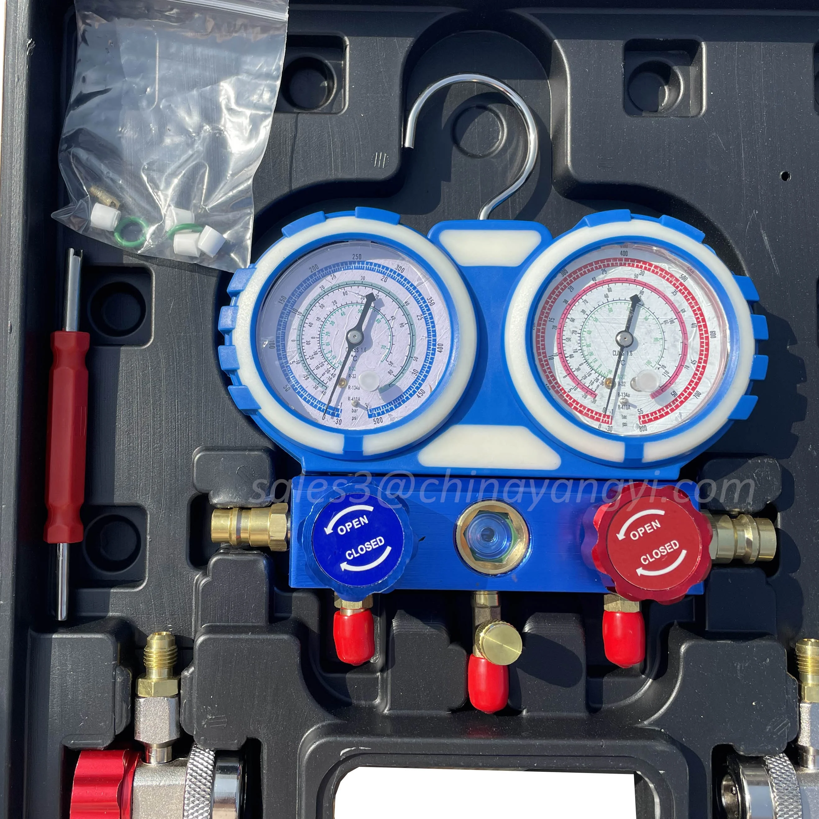 Refrigerant R32 Double Manifold Gauge Set with 1.5m Charging Hose for Auto Service Air Conditioning Repair