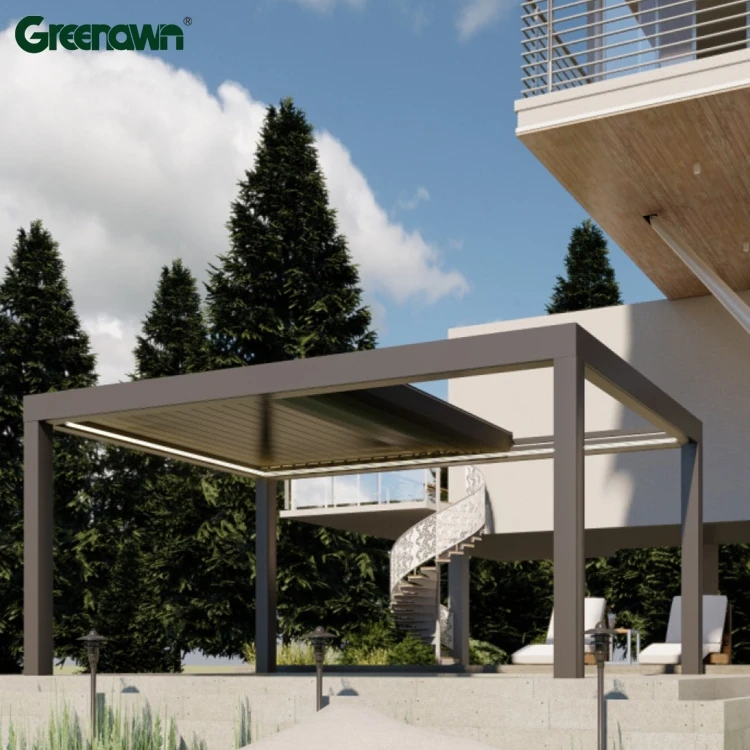 2024 New Product Outdoor Luxury Electric Aluminum  Waterproof Retractable Folding Louvered Roof Pergola