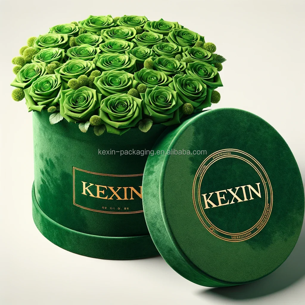 High Quality Round Shape Hat Flower Box For Flower Display Bouquet Boxes With Logo Velvet Round Flower Box With Ribbon Design