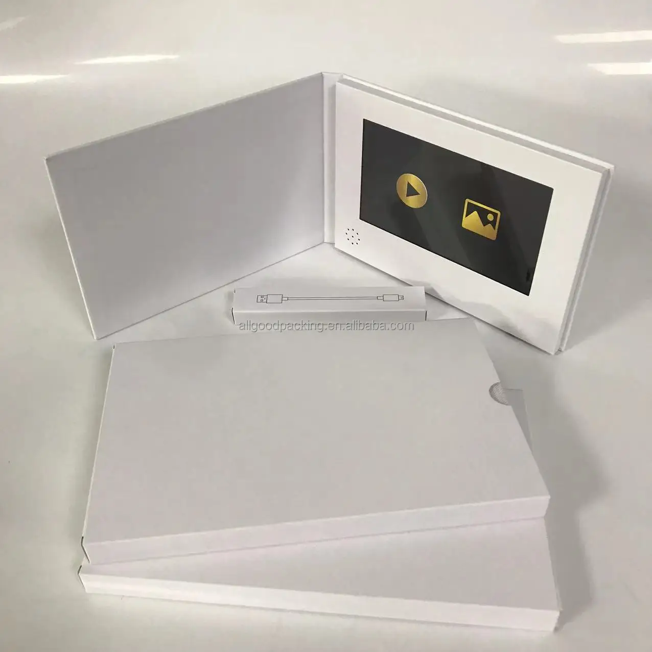 2023 New Product Linen Cover Leather Cover A5 Video Brochure Digital 7 Inch HD IPS Touch Screen Video Brochure for Marketing