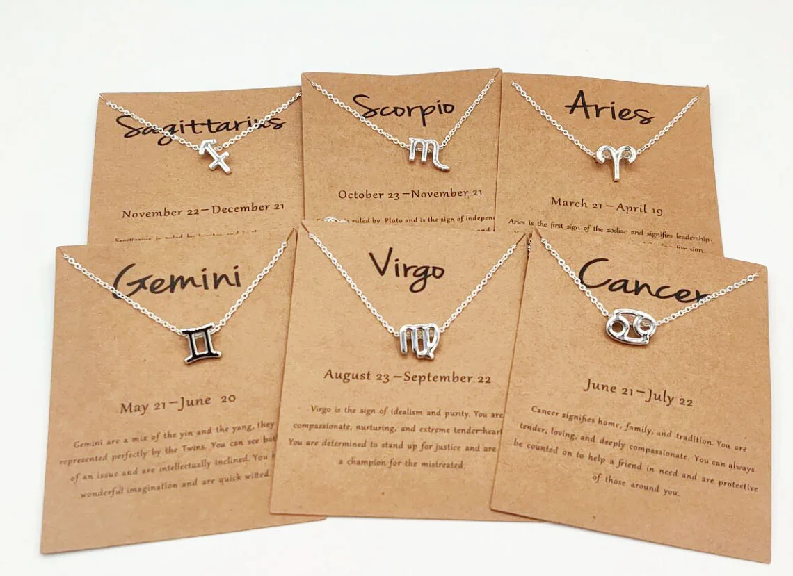 Women Astrology Jewelry Gold Plated Horoscope Necklace Zodiac Sign Pendant Necklace
