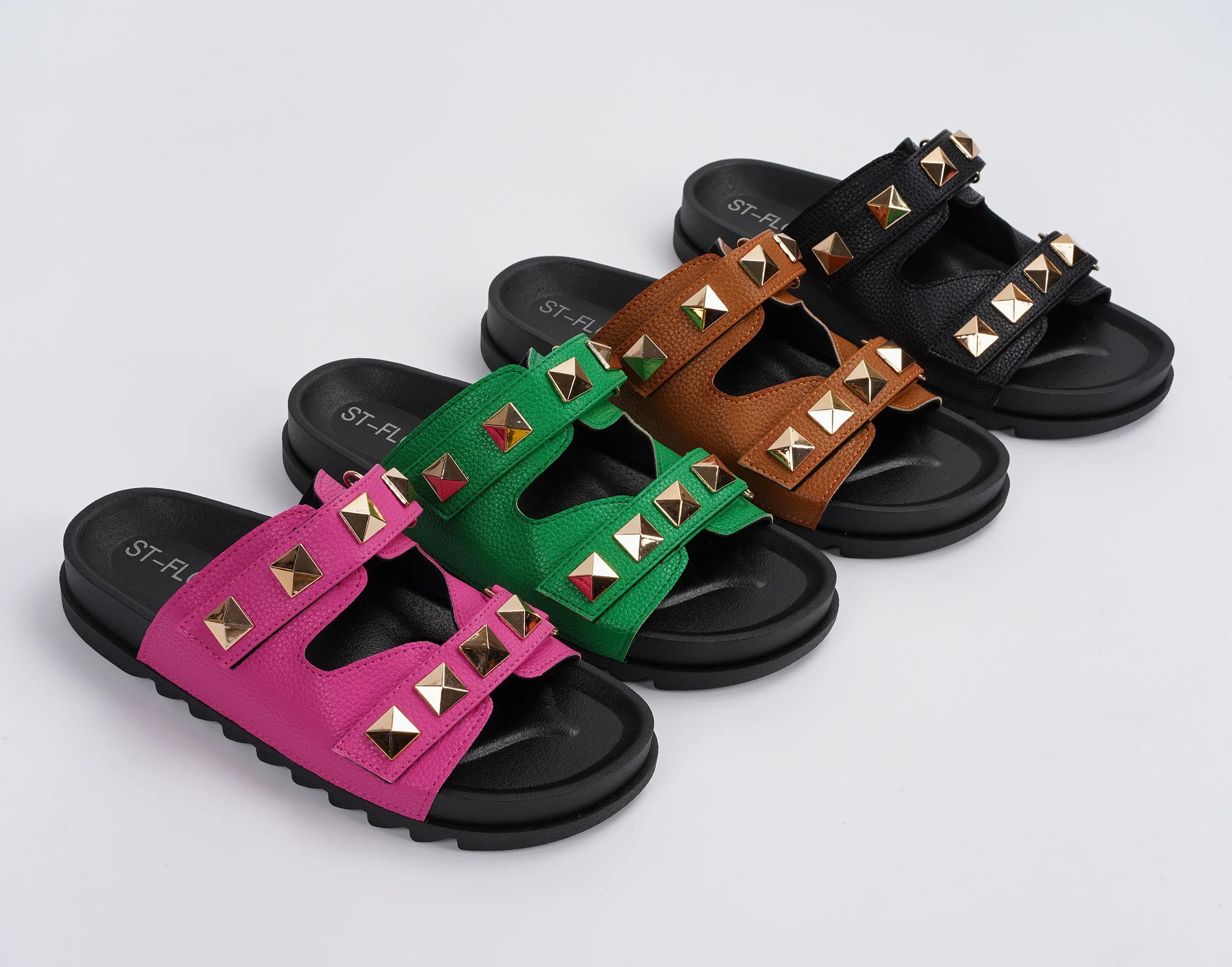 ST-FLOR Rivets Flat Sandals for Women and Ladies New Style, Sandales Pour Femme Plat Talon Nouveau 2024 Women Shoes