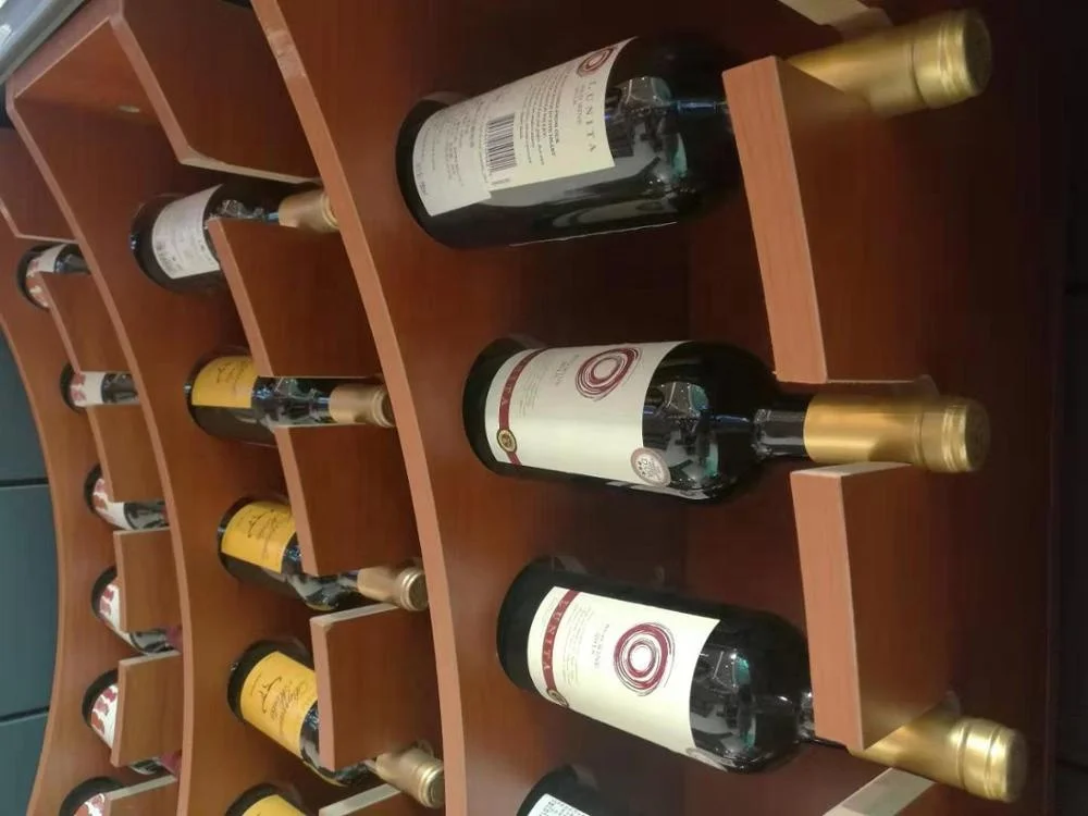 Custom Supermarket Wine Cellar Red Wine Glass Bottle Beer Drink Alcoholic Beverage Wooden Display Cabinet Shelf Stand