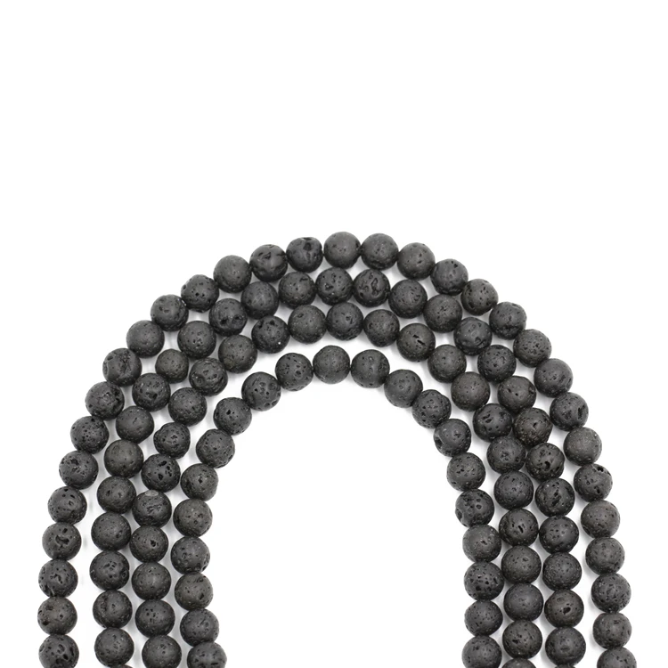 Bulk sale natural round black loose lava stone beads for rosary necklace making
