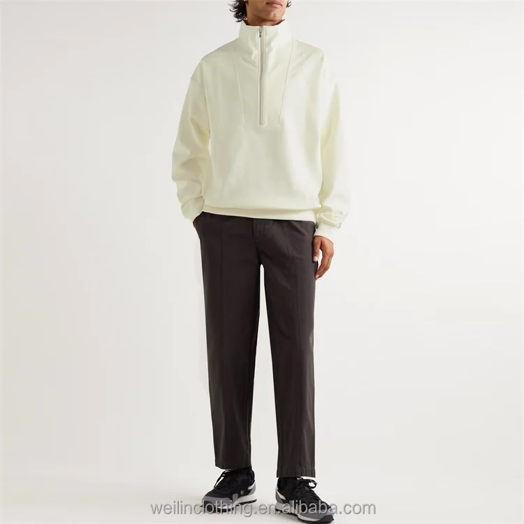 Custom high mock neck white pullover jersey jumper half zip sweatshirt for men