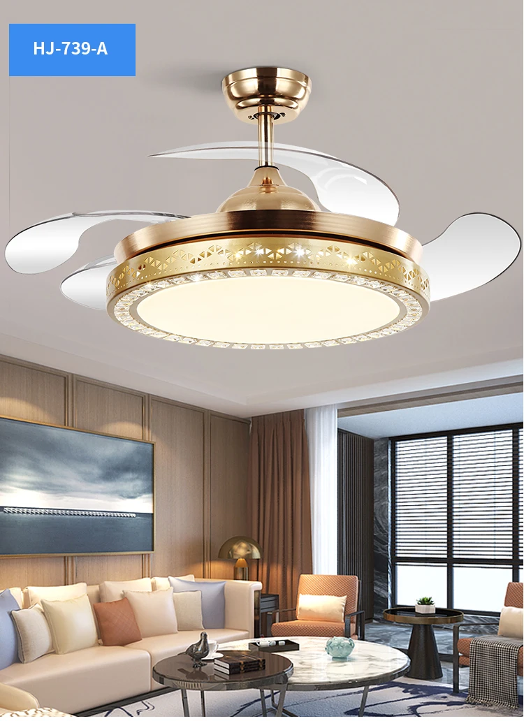803S chandelier led fan light retractable LED ceiling fans light with remote control vintage ceiling light for home