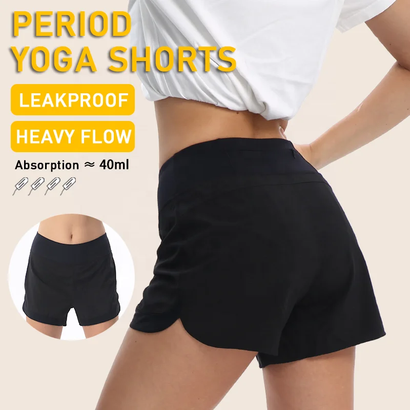 4 Layers Period Yoga Shorts High Waisted Gym Workout Sports Leakproof Incontinence Menstrual Period Yoga Shorts with Pockets