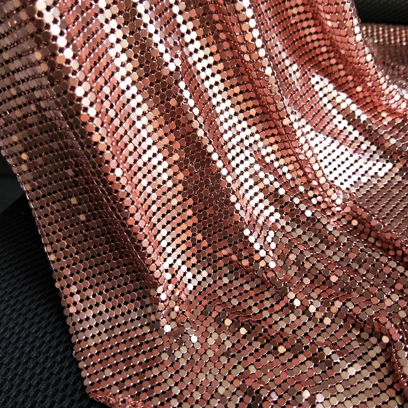 Розовое золото Гибкая алюминиевая сетчатая ткань с блестками Chainmail для скатерти