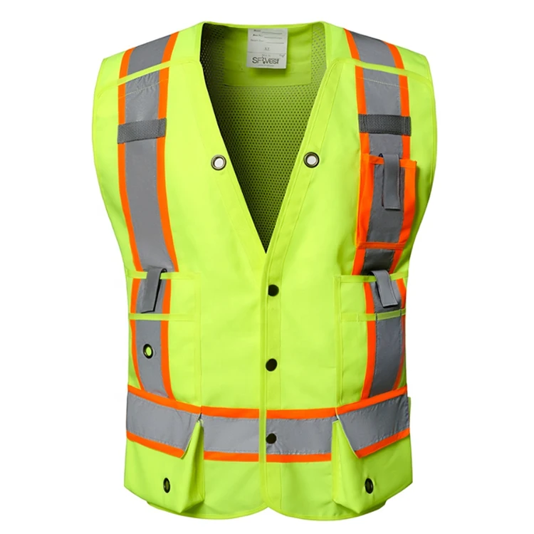 Reflective Vest Jacket Strip Fabric Construction custom logo Security Safety Vest High Visibility Work Reflective Clothing