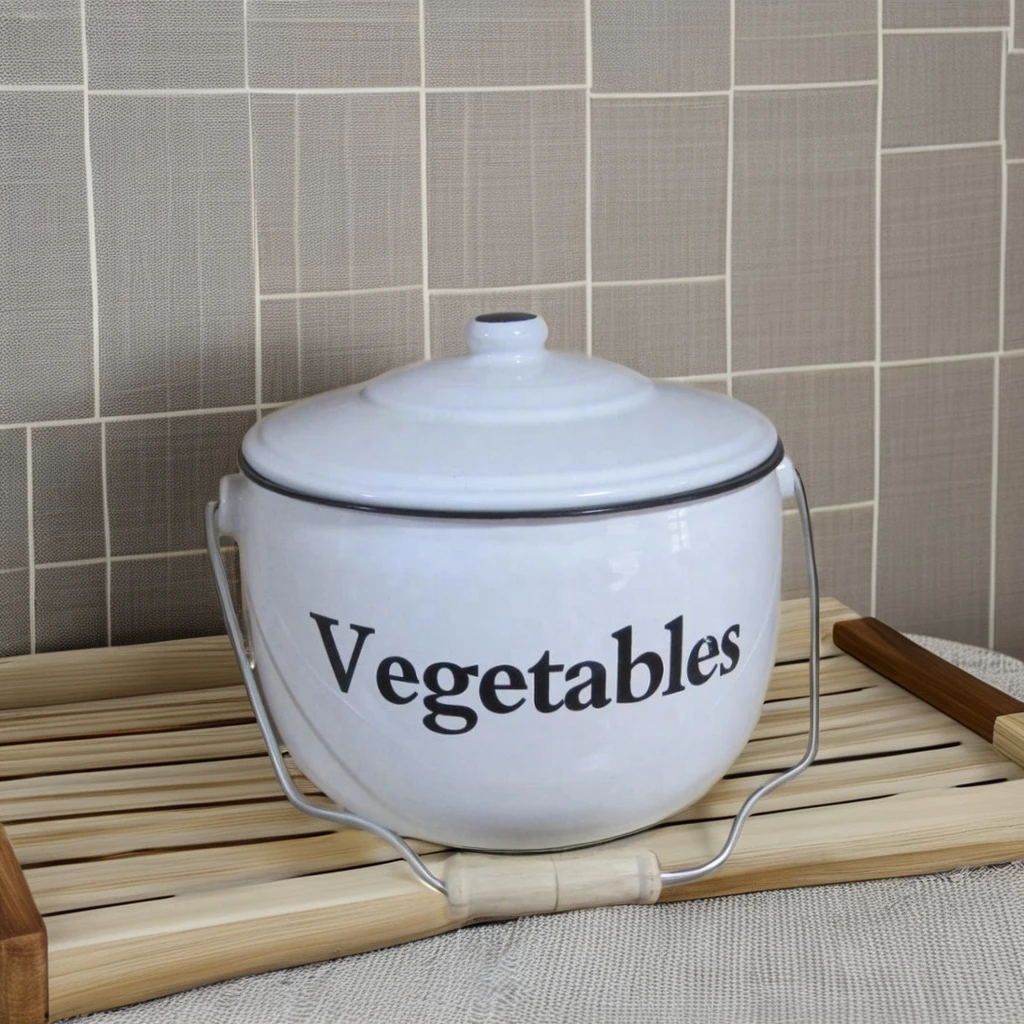 Enamel  Storage Pot Set With Traditional Decal Potato  Onion  Vegetable Pot