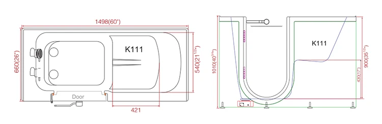 
Zink K111 China Disability Shower Walk-In Bathtub For Old People 