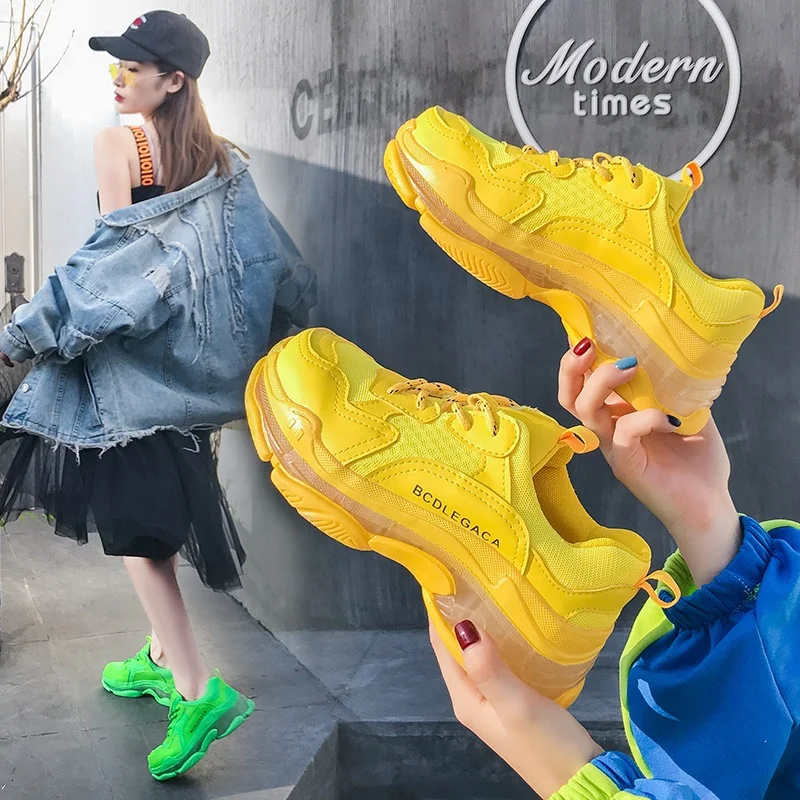 
Новинка, женская спортивная обувь, сетчатая дышащая повседневная громоздкая обувь на платформе с кристаллами 